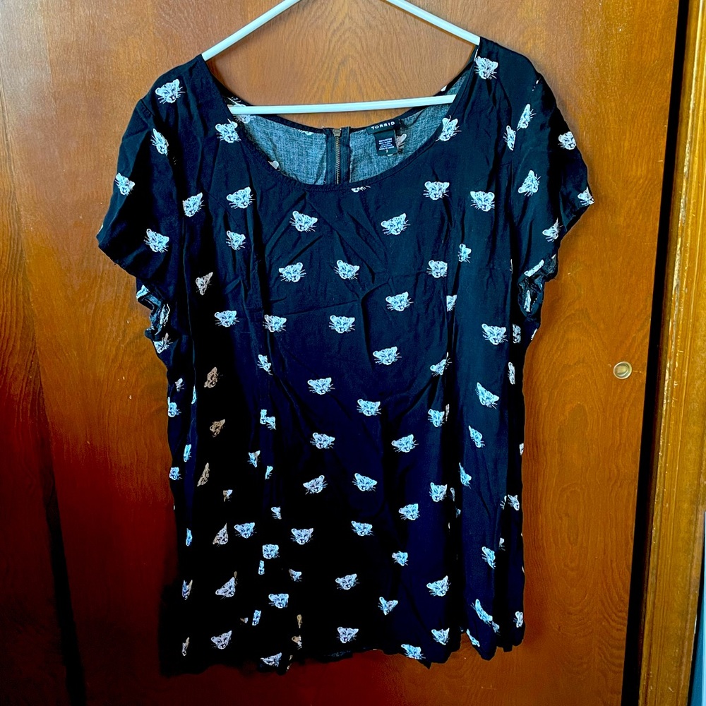 Black Blouse With Cat Pattern